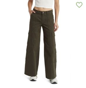 Prosperity Denim High Waist Wide Leg Cargo Jeans Olive at Nordstrom